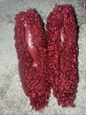 Steve Madden Burgundy Curly Faux-Fur Slip-On Flats